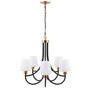 5-Light Antique Brass Chandelier Pendant Lamp with Glass Shades