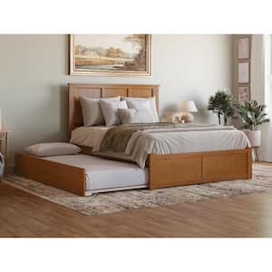 Madison Light Toffee Natural Bronze Solid Wood Frame Queen Platform Bed with Footboard and Twin XL Trundle