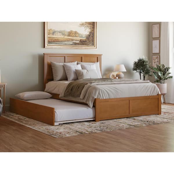 AFI Madison Light Toffee Natural Bronze Solid Wood Frame Queen Platform Bed with Footboard and Twin XL Trundle