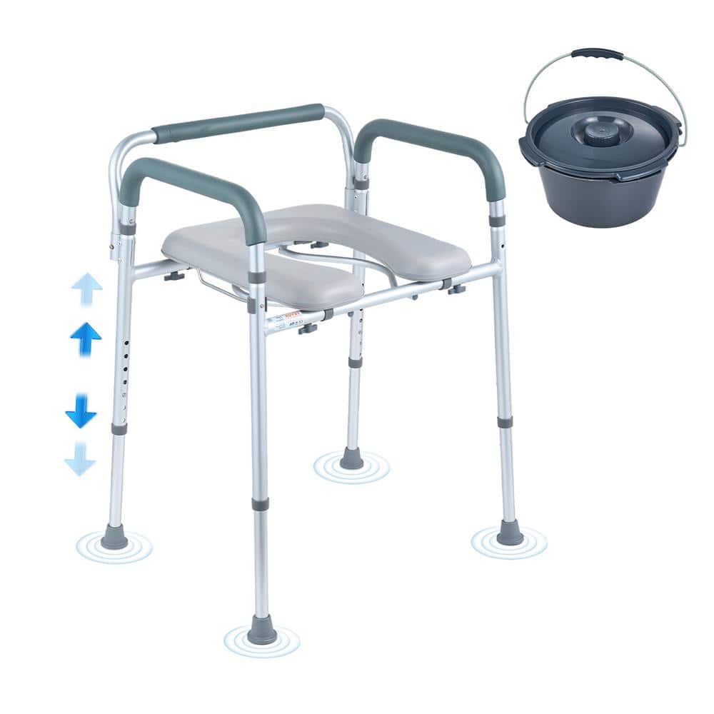 Adjustable Height Steel Bedside Commode Chair with Padded Seat