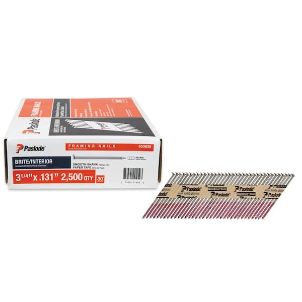 Paslode 3-1/4 in. x 0.131-Gauge 30-Degree Brite Smooth Shank Paper Tape Framing Nails (2500 per Box)