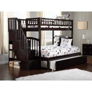 Westbrook Staircase Bunk Twin over Full with Full Size Urban Trundle Bed in Espresso