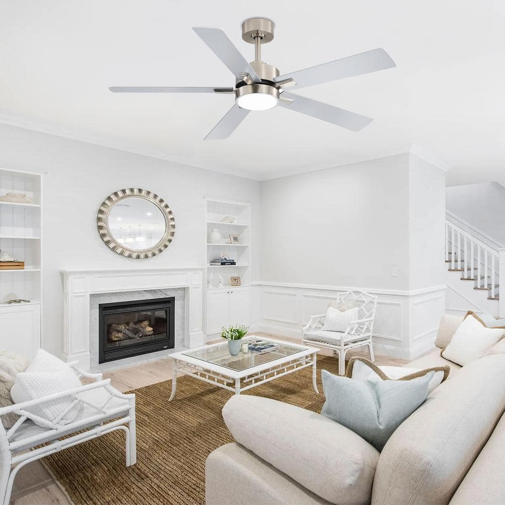 Satin Nickel 52-Inch Ceiling Fan with LED Light and Remote
