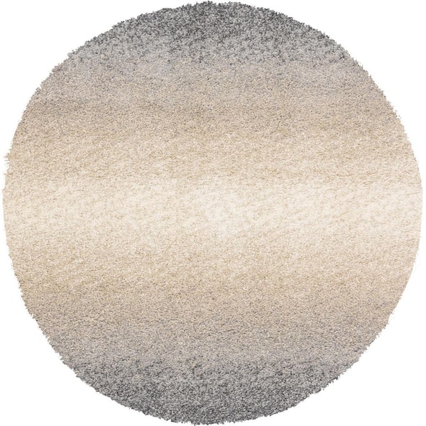 Unique Loom Hygge Shag Gradient Gray 5 ft. x 5 ft. Round Rug