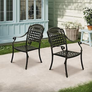 Bronze Cast Aluminum Patio Dining Chair for Deck Lawn Garden (Set of 2)