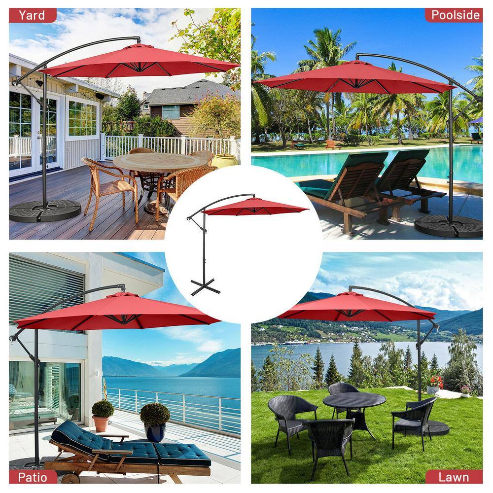 10-Foot Red Polyester Offset Patio Umbrella with Steel Frame