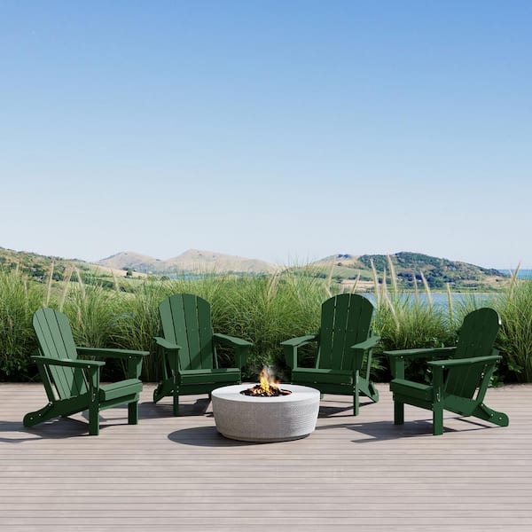 Laguna 4-Pack Fade Resistant Outdoor Patio HDPE Poly Plastic Classic Folding Adirondack Chairs in Dark Green