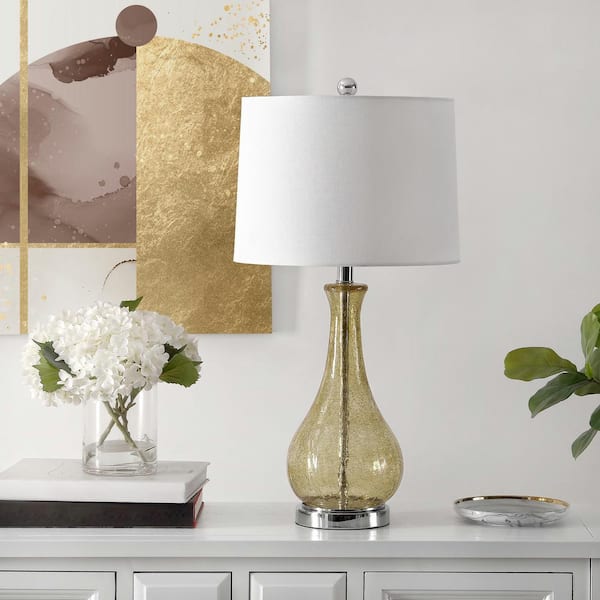 Finnley 27. 5 in. Amber Crackle Table Lamp with Off White Shade