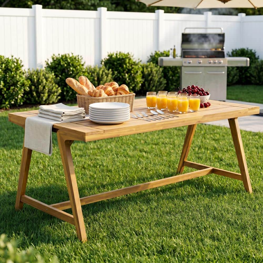 ToolCat 71 in. Rectangular Acacia Wood Outdoor Dining Table, A