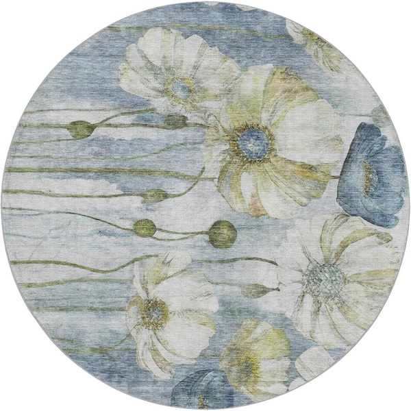 Dream Shag Premium Machine Washable Abstract ADS712 Blue 8 ft. x 8 ft. Round Rug