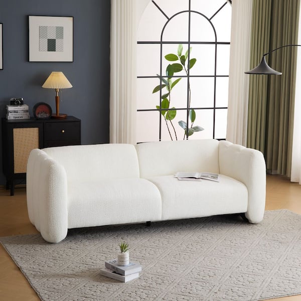 83 in. Square Arm 3-Seater Fabric Rectangle Sofa in White with Wave Design