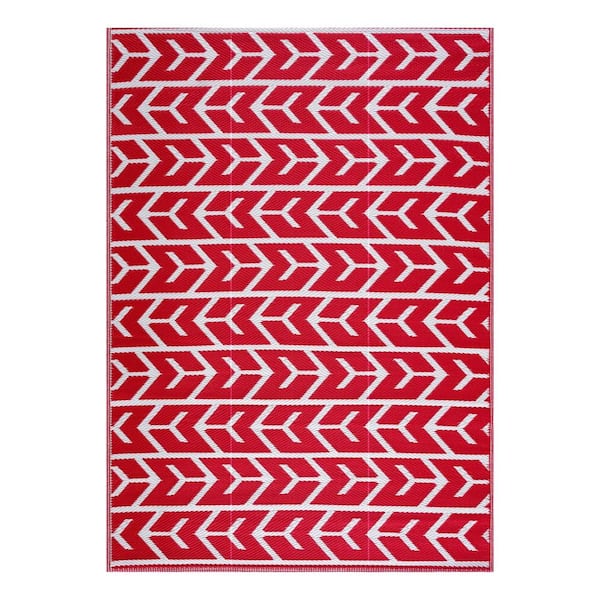 Amsterdam Red and White 9 ft. x 12 ft. Folded Reversible Recycled Plastic Indoor/Outdoor Area Rug-Floor Mat