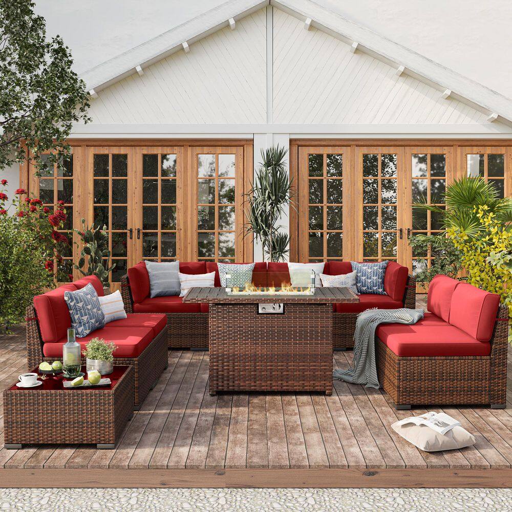 8 Person Wicker Sectional Seating Group With Cushions Red price history on PriceWatchPro