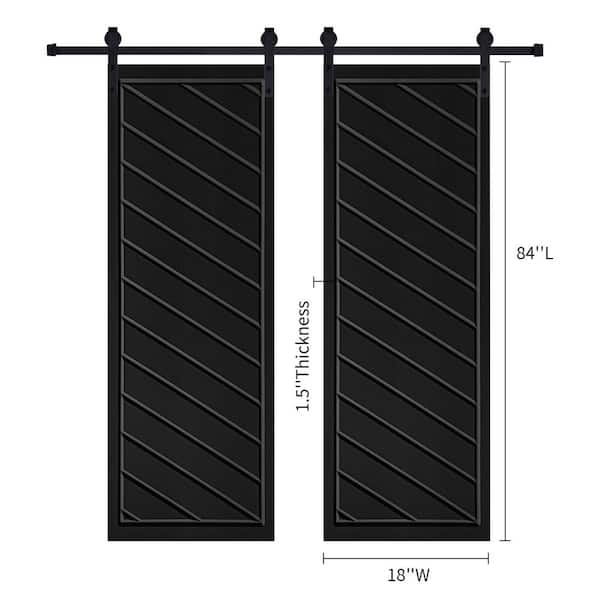 Double Modern Framed Twill 21 in. x 84 in. MDF Black Barn Sliding Door With Hardware kit