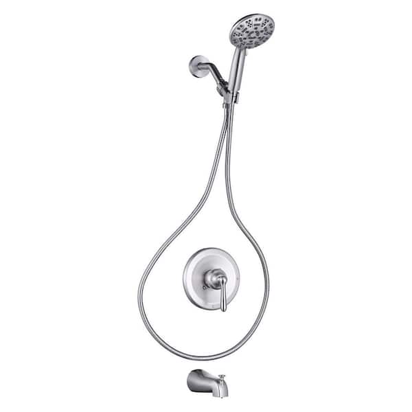 Single Handle 7-Spray Tub and Shower Faucet 1.8 GPM with Pressure Balance Shower Valve in Brushed Nickel Valve Included