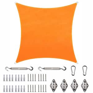 14 ft. x 14 ft. Waterproof Orange Square Sun Shade Sail 220 GSM with Hardware Installation Kit