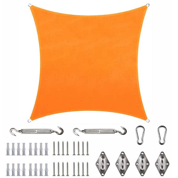 COLOURTREE 14 ft. x 14 ft. Waterproof Orange Square Sun Shade Sail 220 GSM with Hardware Installation Kit