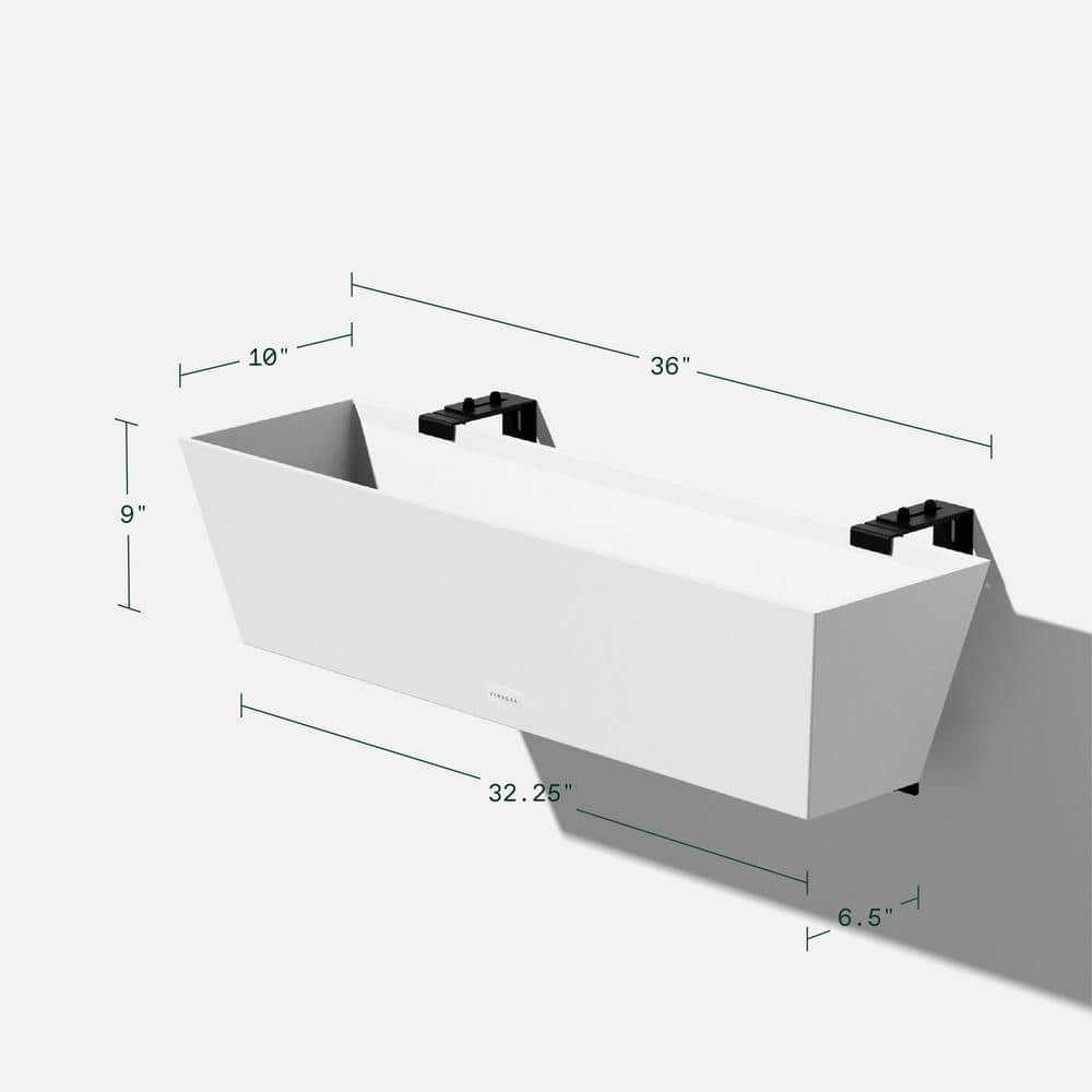 36" White Plastic Railing Planter with Adjustable Brackets