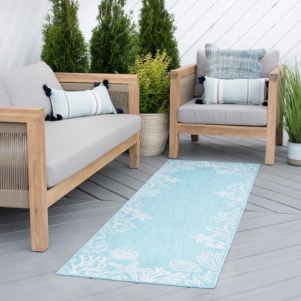 Eco Coastal Aqua 2 ft. x 8 ft. Indoor/Outdoor Runner Rug