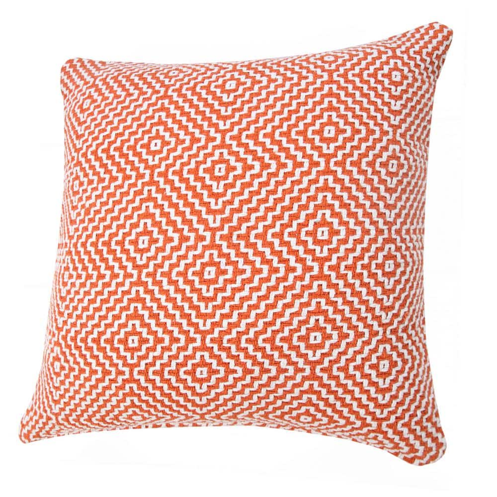 Modern Bohemian Coastal 20" Square Orange and White Cotton Throw Pillow