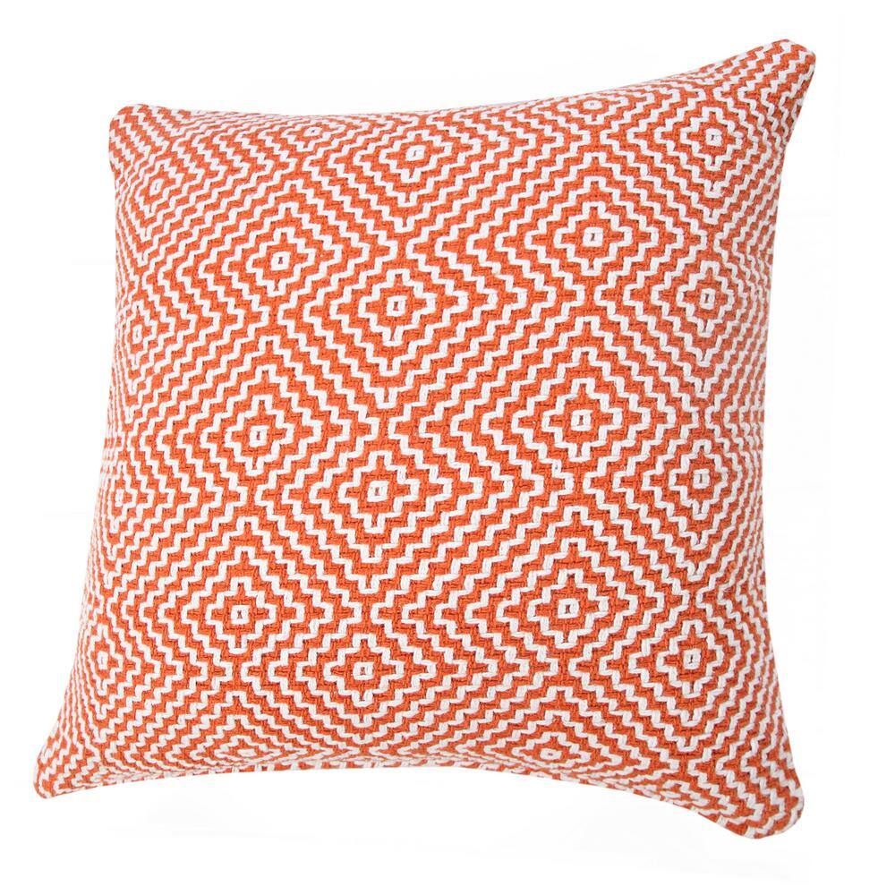 Modern Bohemian Coastal 20" Square Orange and White Cotton Throw Pillow