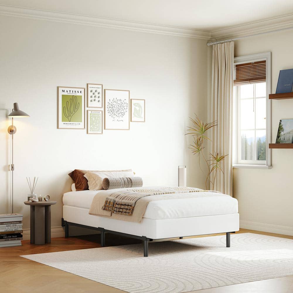 8 in. Full Size Box Spring High Profile Metal Bed Base with Fabric Cover, S
