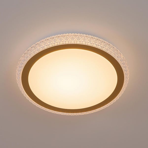 16.1 in. White Modern Selectable 3CCT Integrated LED Flush Mount Ceiling Light with Crystal Shade for Bedroom Hallway