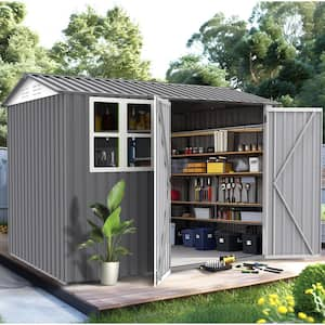 6 ft. x 8 ft. Metal Outdoor Storage Sheds, Large Tool Storage Sheds, with Windows, Covering 48 sq. ft. Backyard