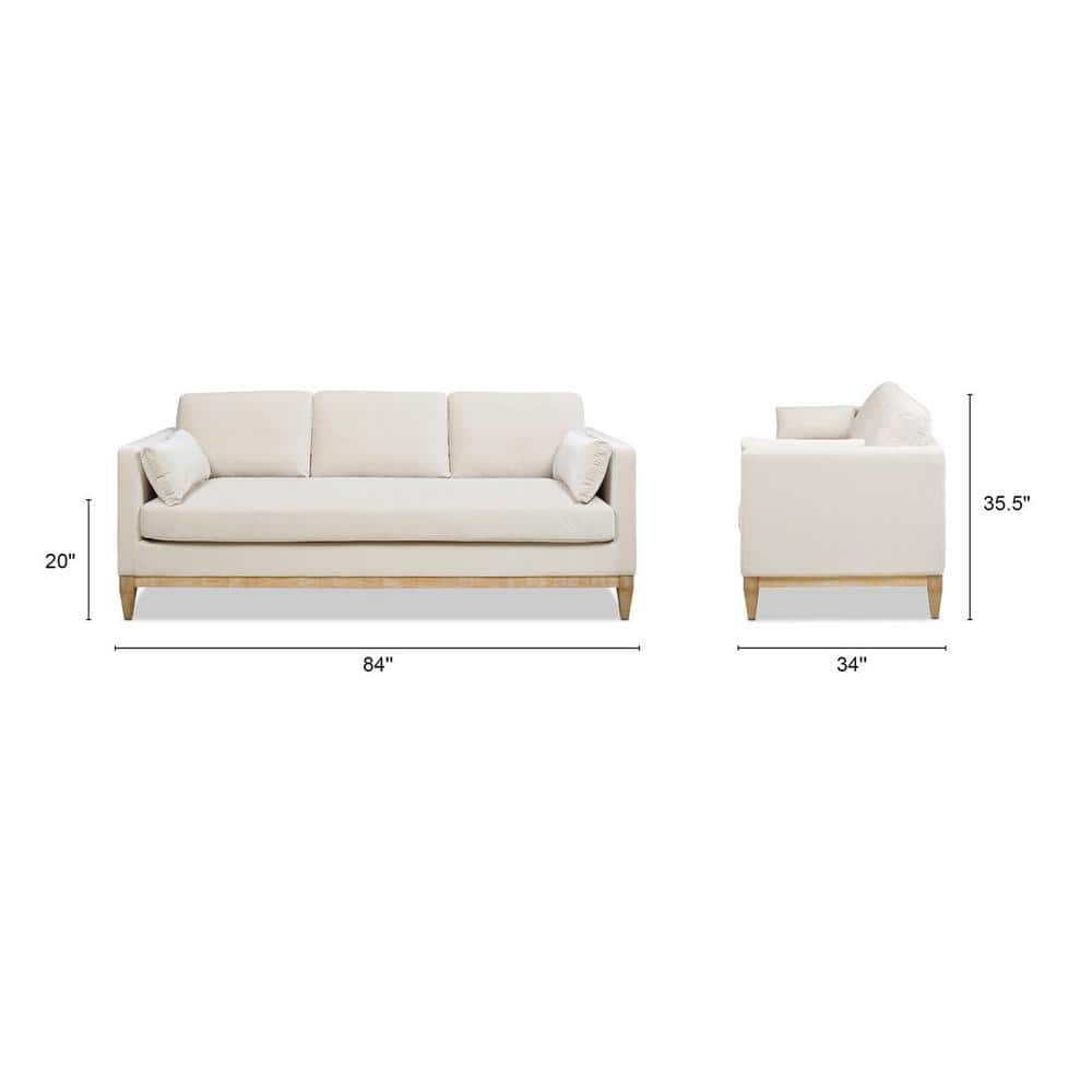 Knox 84" French Beige Velvet Lawson Sofa with Wood Base