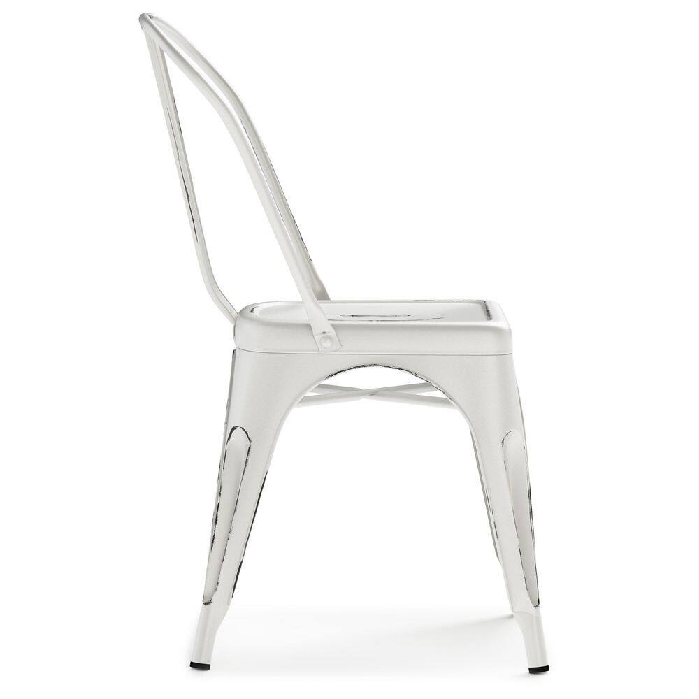 Distressed White Metal Upholstered High Slat Side Chair