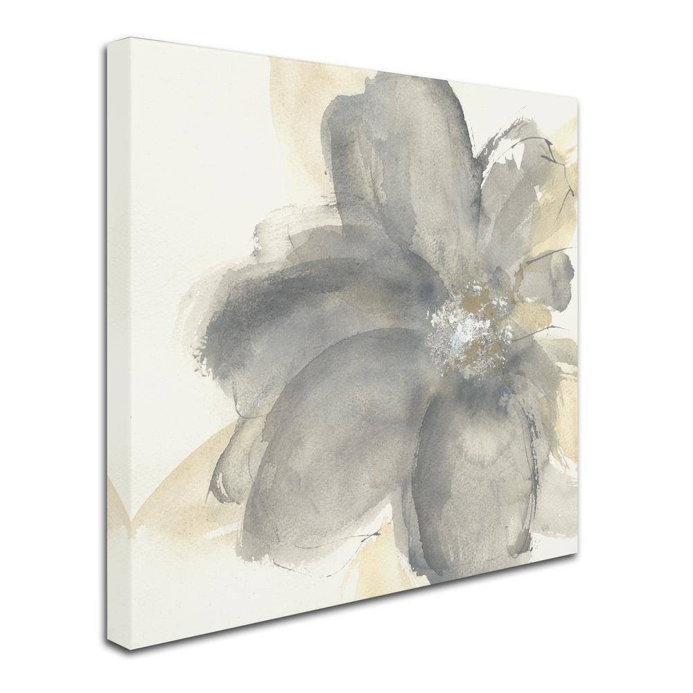 Floral Gray I Contemporary Canvas Art with Floater Frame, 14" x 14"