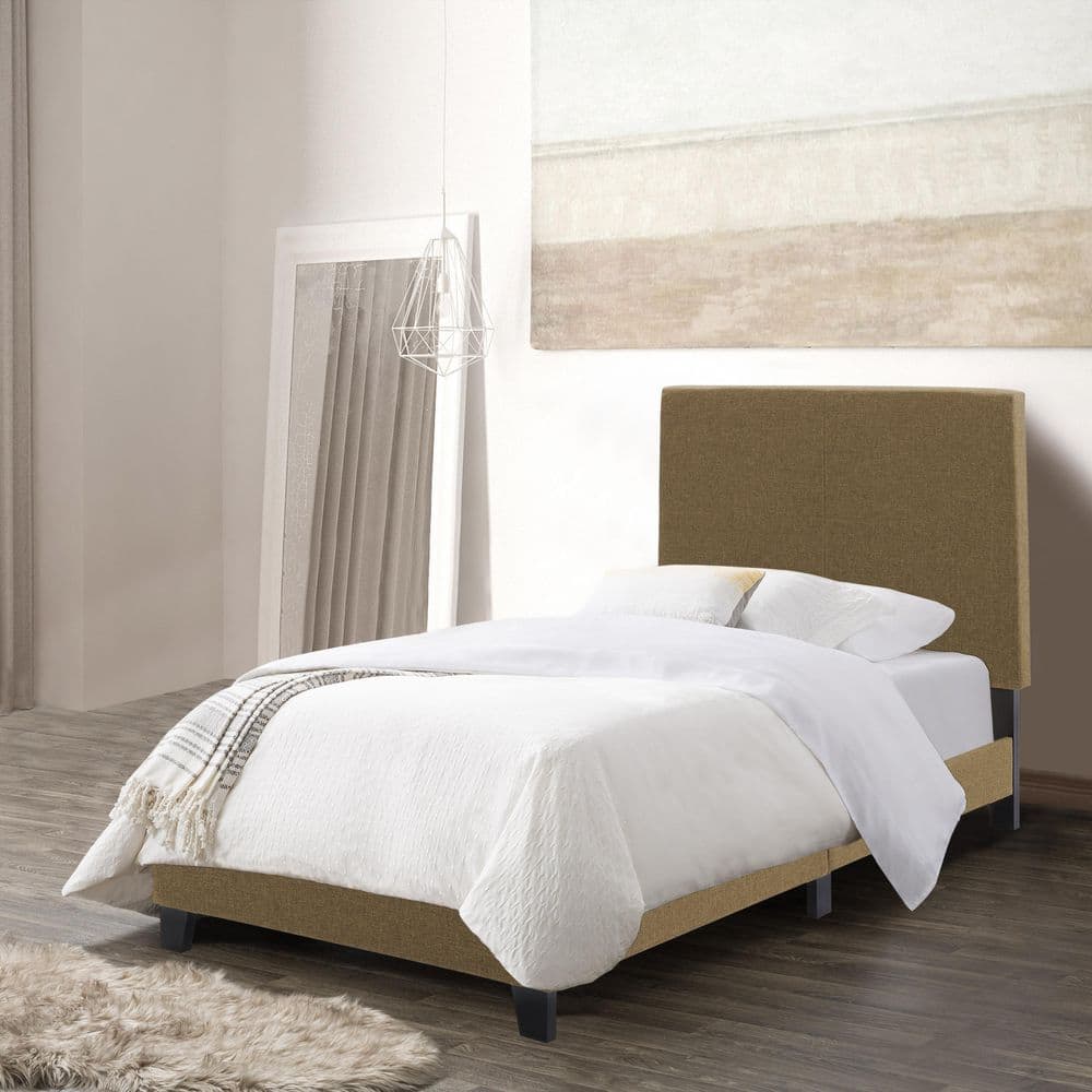 Juniper Twin Clay Brown Fabric Upholstered Bed with Solid Wood Frame