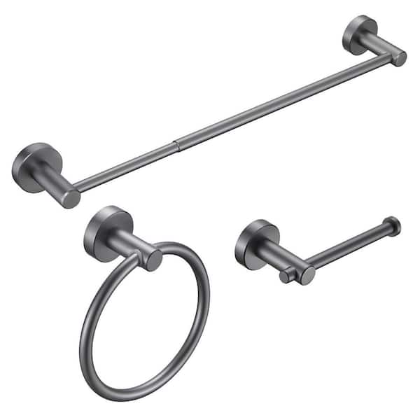 Zalerock Modern 3-Piece Bath Hardware Set with Retractable Towel Bar*1, Towel Ring*1, Toilet Paper Holder*1 in Gray