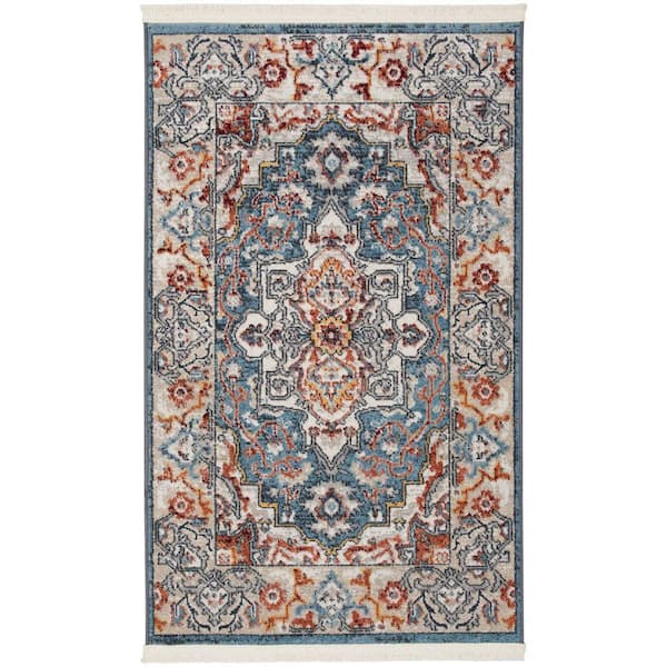 Nourison Geneva Multicolor doormat 2 ft. x 4 ft. Bordered Transitional Kitchen Area Rug