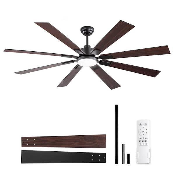 65 in. Integrated LED Indoor Matte Black Down Rod Mount Standard Ceiling Fans with Lights DC Motor and Remote Control