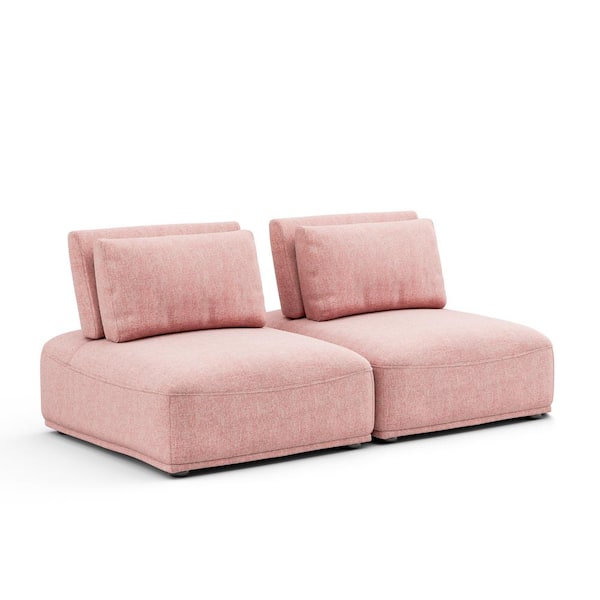 Furniture of America Fair Wind 74 in. Armless Pink Modular Chenille 2-Seater Loveseat with Extendable Back
