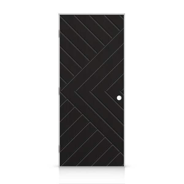 CALHOME 30 in. x 84 in. Chevron Arrow Right-Handed Hollow-Core Black Painted Composite Single Prehung Interior Door