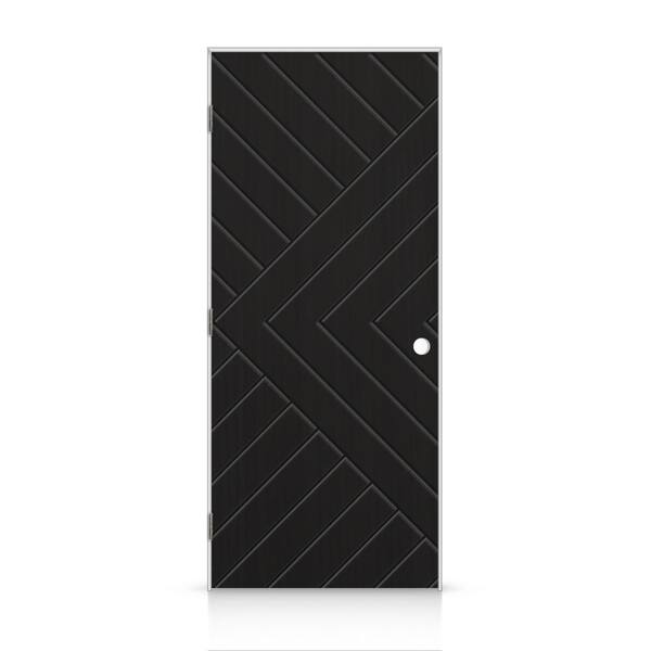 CALHOME 28 in. x 96 in. Chevron Arrow Right-Handed Hollow-Core Black Painted Composite Single Prehung Interior Door