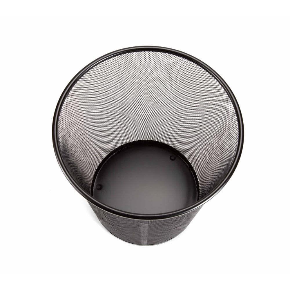 Black Steel Mesh Round Office Trash Can Set
