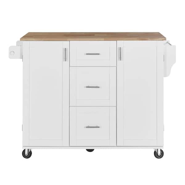 Unbranded White Outdoor Grill Cart Rolling Kitchen Island on Wheels with Spice Rack Tower Rack, with Storage 3 Drawer