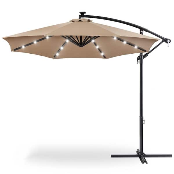 Unbranded 10 ft. Steel Cantilever Solar Patio Umbrella in Tan with Crank Tilt Adjustment
