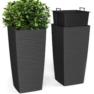 9 x 9 x 18 in. EverGreen Dark Gray, M-Resin, Indoor/Outdoor Planter with Built-In Drainage, 2-Piece Duo Set, Small