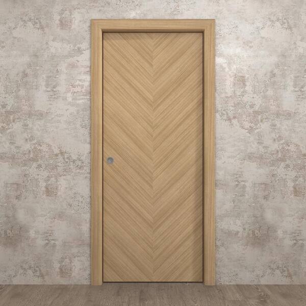 32 in. x 84 in. Natural Oak Solid Wood Pocket Door With Hardware