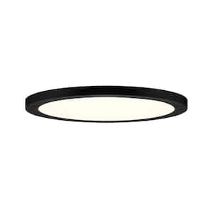 12 in. Modern Black Round Low-Profile Integrated LED Flush Mount (2-Pack)