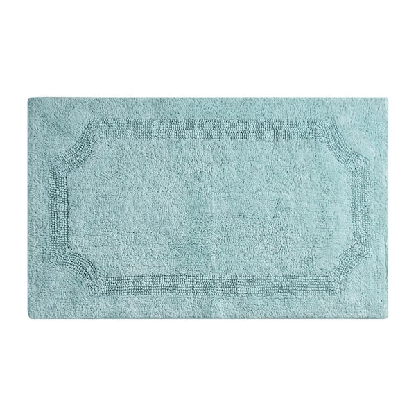 Laura Ashley Solid Reversible Aqua 21 in. x 34 in. Bath Mat