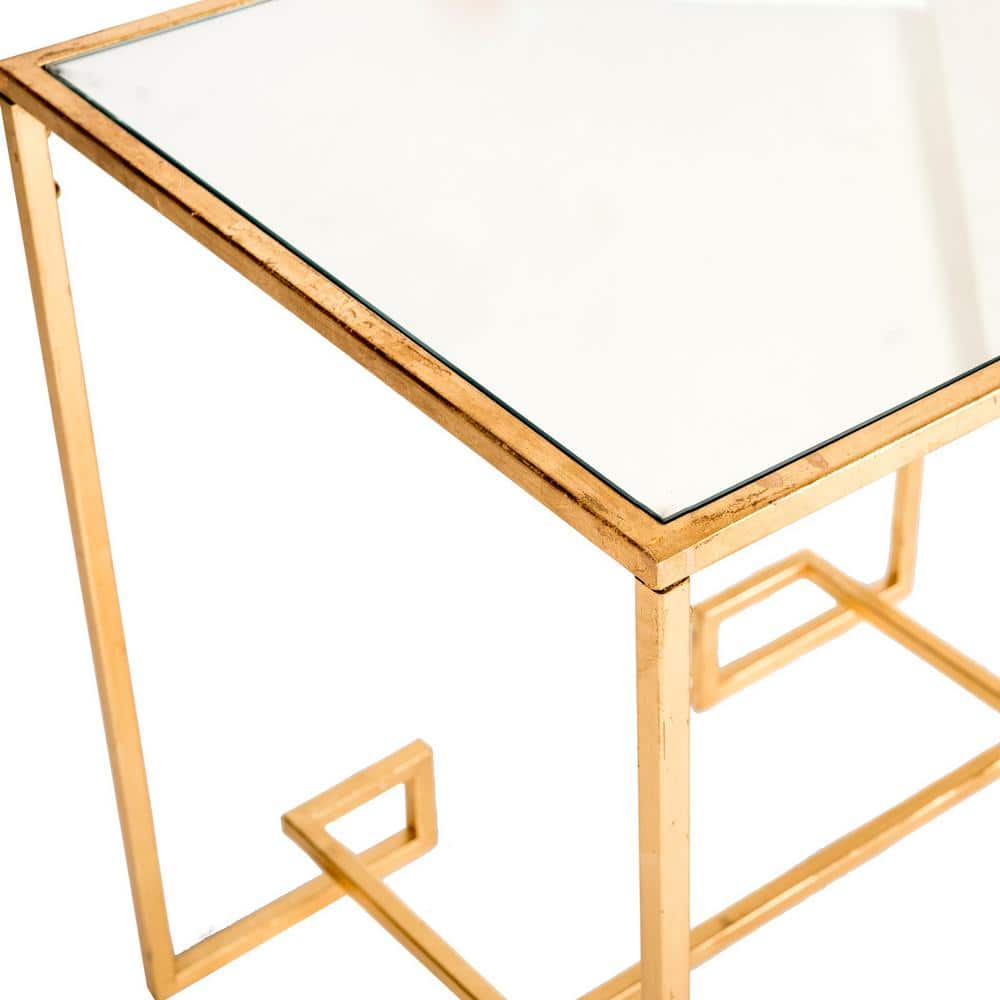 Seamus 24" Antique Gold Leaf Mirrored Rectangular Accent Table