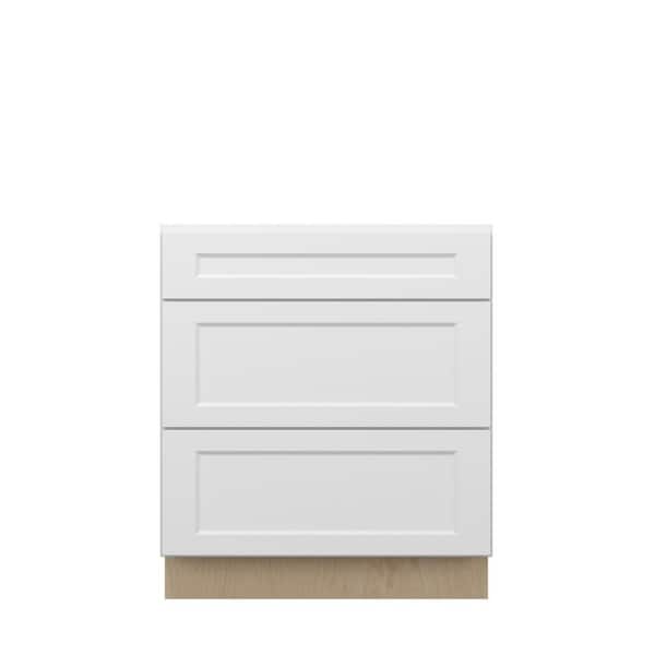Norfolk Shaker 30 in. W x 34.5 in. H x 24 in. D in Painted White Plywood Assembled Drawer Base Cabinet