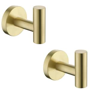 Round Bathroom Robe Hook and Towel Hook in Brushed Gold (2-Pack)
