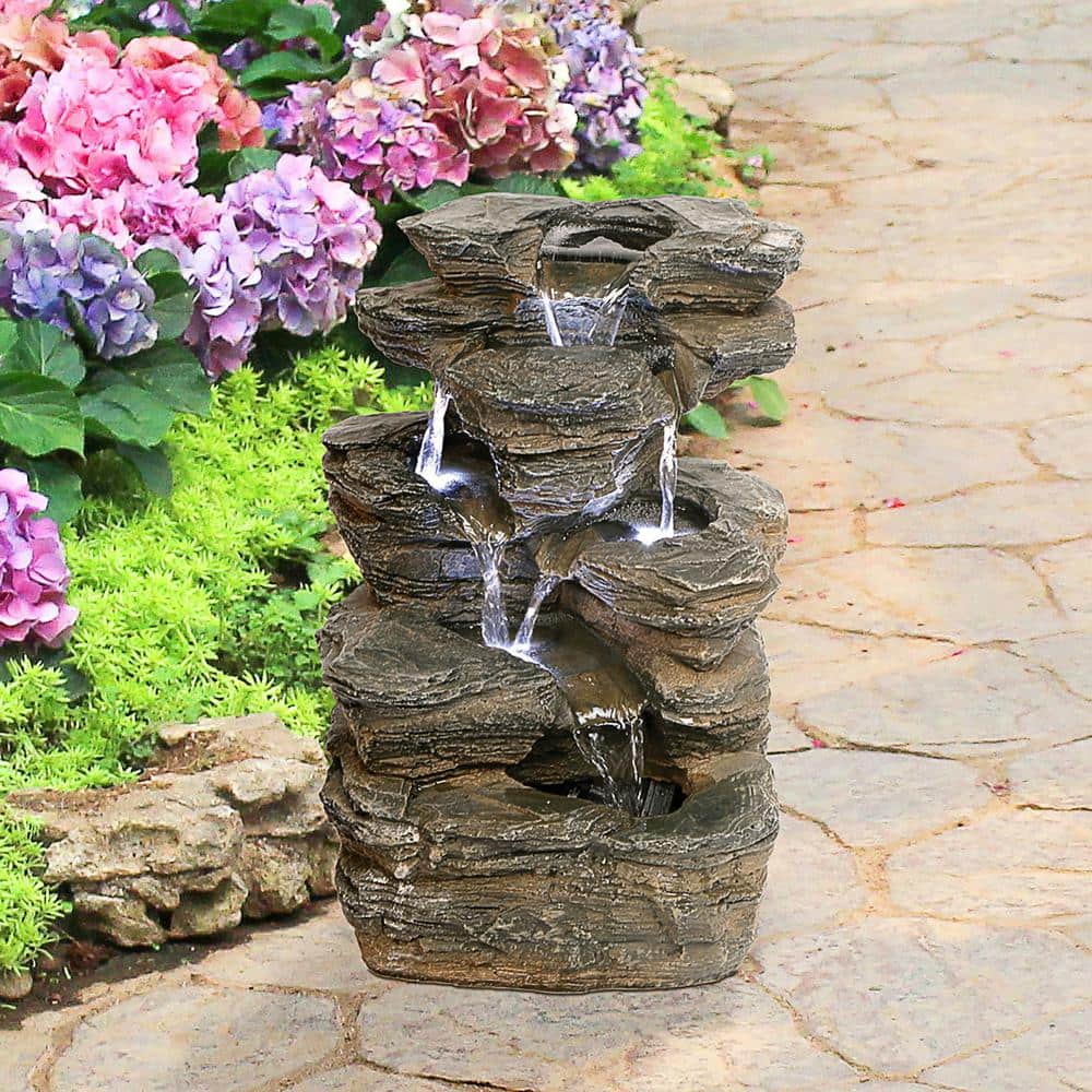 Devil's Thumb Falls LED Illuminated Resin Garden Fountain