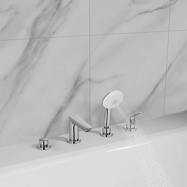 Eurosmart Single-Handle Deck-Mount Roman Tub Faucet with Hand Shower in StarLight Chrome